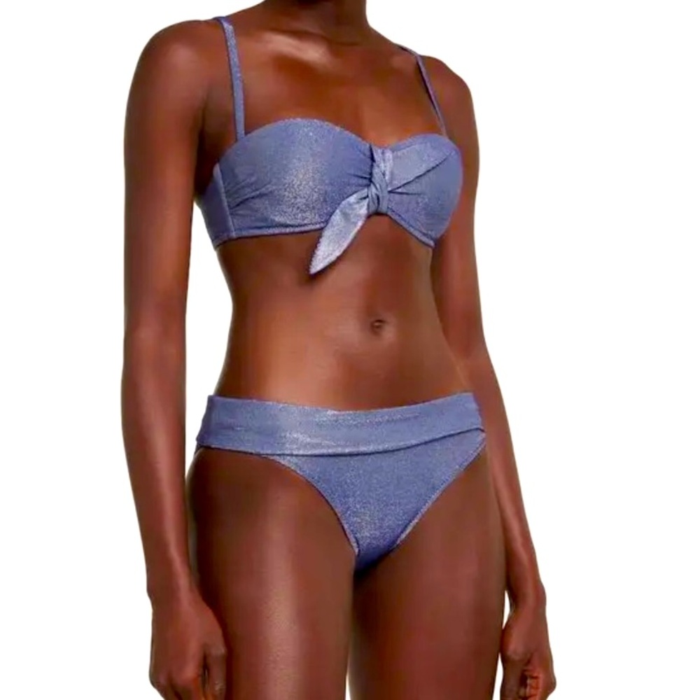 Heidi Klein Striped Bandeau Bikini Top & Bottom. Size large